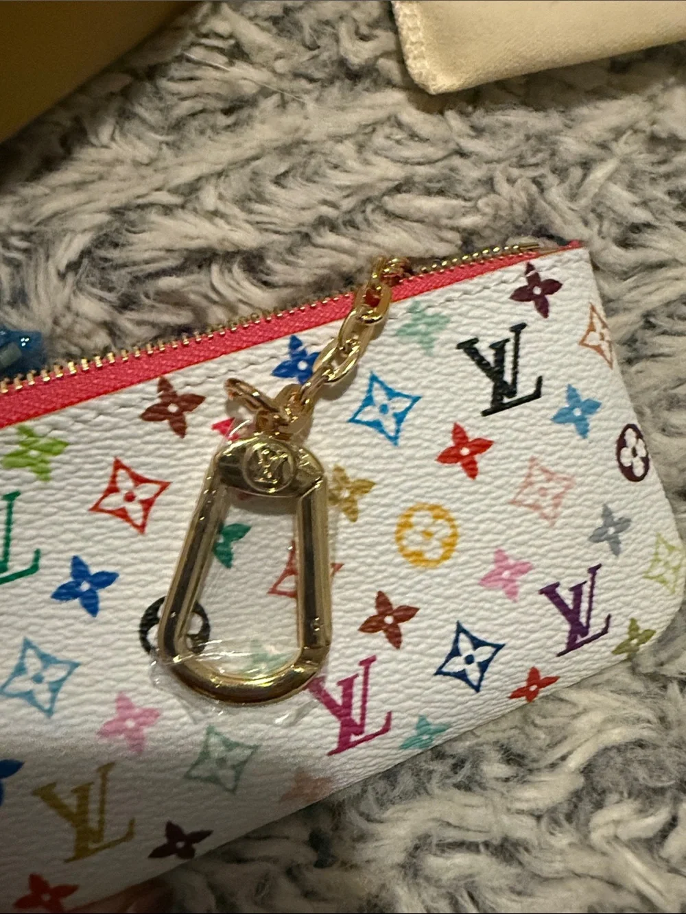 White Multicolor Monogram Card/Coin Pouch